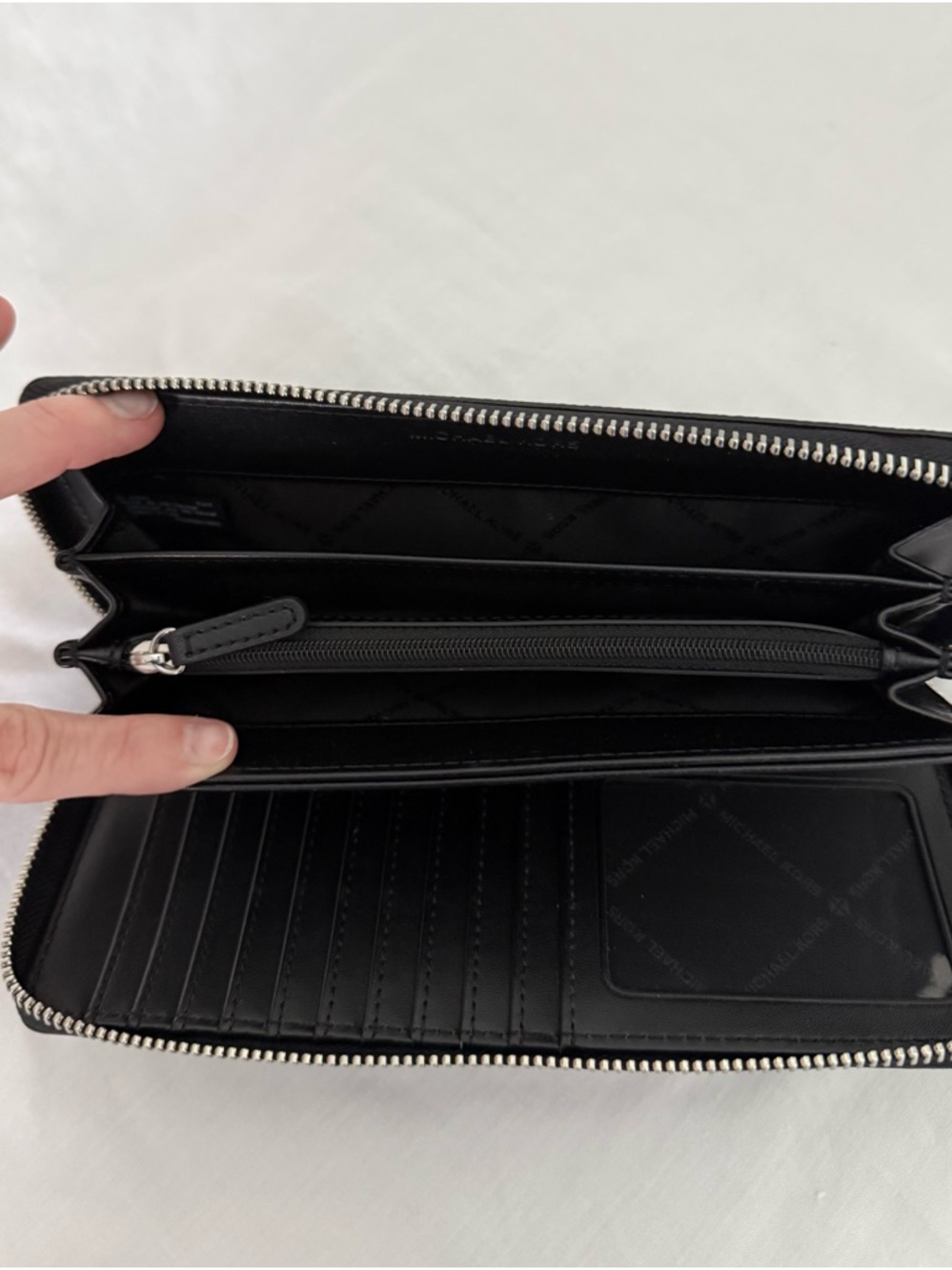 Michael Kors Black MK Logo Zip Wallet with Silver Hardware. NWOT. Never used. - Picture 4 of 5